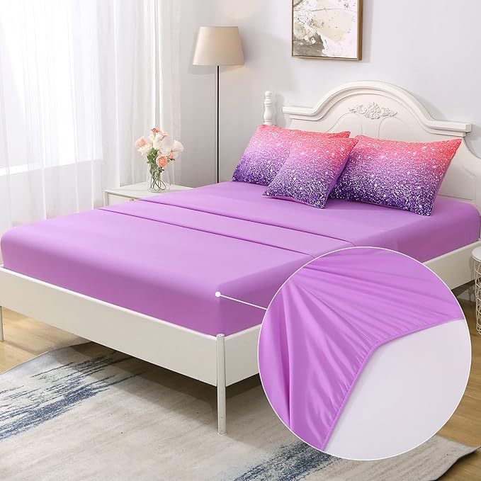 JQinHome Full Size Pink Purple Comforter Set, 6 Piece Bed in A Bag 3D Colorful Bedding Set for Girls Women