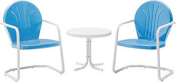 Crosley Furniture KO10004BL Griffith 3-Piece Retro Metal Outdoor Seating Set with Table and 2 Chairs, Sky Blue