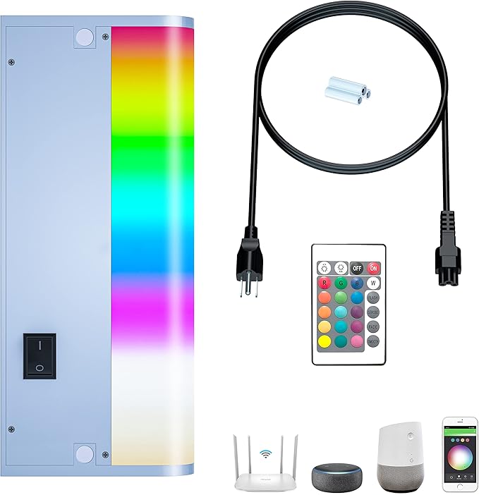 LED Smart Under Cabinet Lights Hardwired or Plug in White and Color Ambiance Dimmable with Remote Control Work with Amazon Alexa, Google App Controlled Under Counter Lighting (12 Inch)