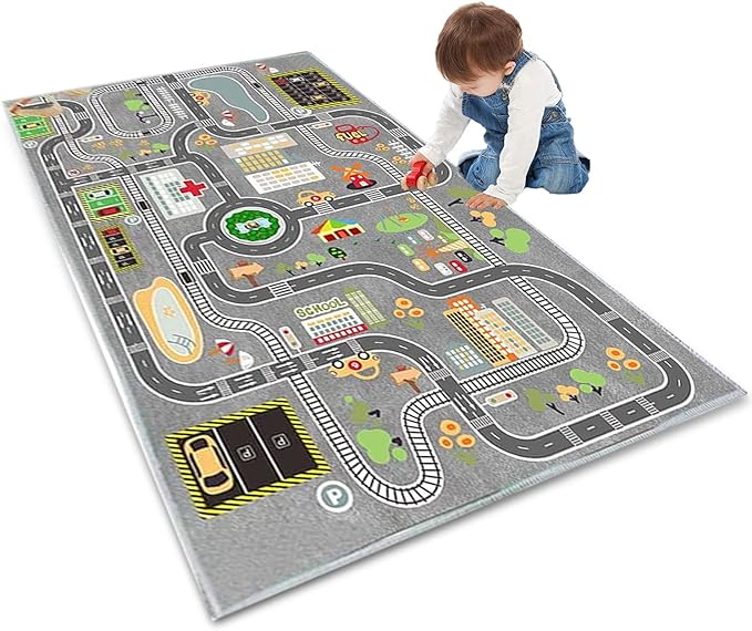 Kids Rug Play Mat Great for Playing with Cars and Toys,Educational Kid Road and Traffic City Life Carpet,Children Baby Fun Throw Rug for Bedroom Play Room,79X118Inch/200X300CM