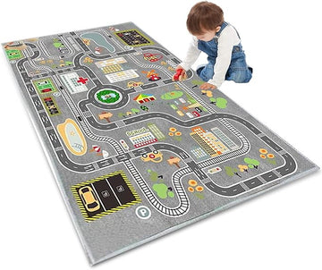 Kids Rug Play Mat Great for Playing with Cars and Toys,Educational Kid Road and Traffic City Life Carpet,Children Baby Fun Throw Rug for Bedroom Play Room,31X47Inch/80X120CM