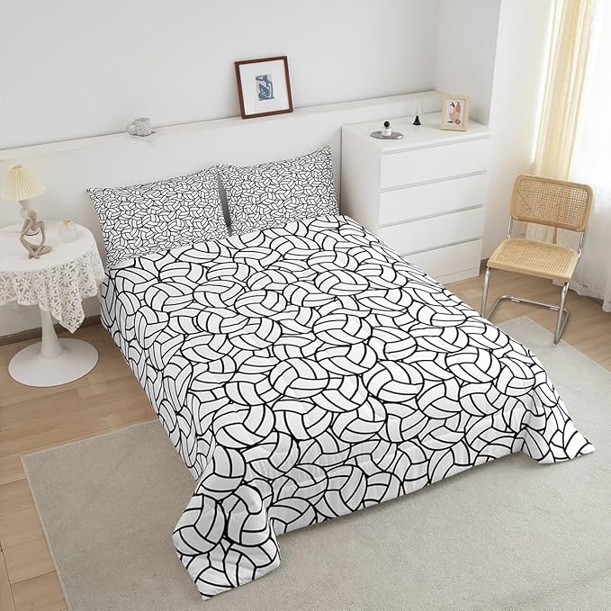 Feelyou King Size Volleyball Bedding Set Boys Girls Sports Game Comforter Set for Kids Women Men Ultra Soft Volleyball Player Comforter Black White Duvet Set Room Decor Quilt Set
