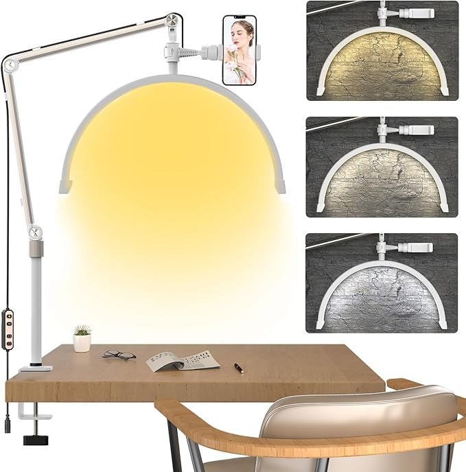 Half Moon Light Lamp for Lashes, Upgraded Stable Stand, Lash Lamp for Eyelash Extensions, Esthetician Light Eyelash Lamp with Phone Holder for Tattoo Artists, Nail Tech, Makeup,Skincare