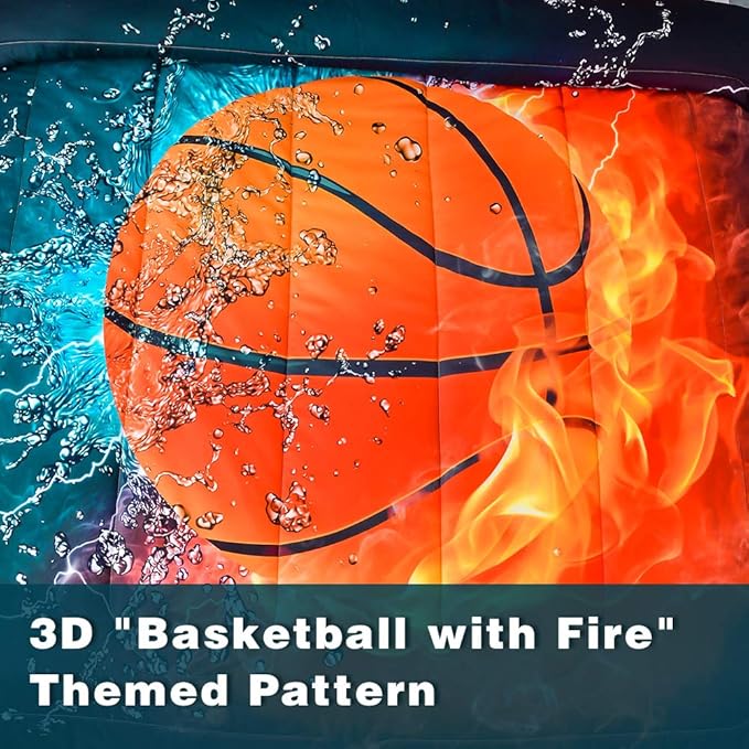 Andency Basketball Comforter Full (79x90 Inch), 3 Pieces(1 Basketball Comforter, 2 Pillowcases) Sport Microfiber Basketball Comforter Set Bedding Set for Kids Boys Girls Teens