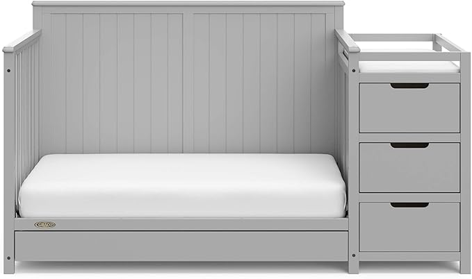 Graco Hadley 5-in-1 Convertible Crib and Changer with Drawer (Pebble Gray) – Crib and Changing-Table Combo with Drawer, Includes Changing Pad, Converts to Toddler Bed, Daybed and Full-Size Bed