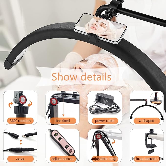 Led Half Moon Light for Lashes, Tattoo Lamp, Estheticians Light, Desk Lamp, Swing Arm Light, Lash Lamp,Black