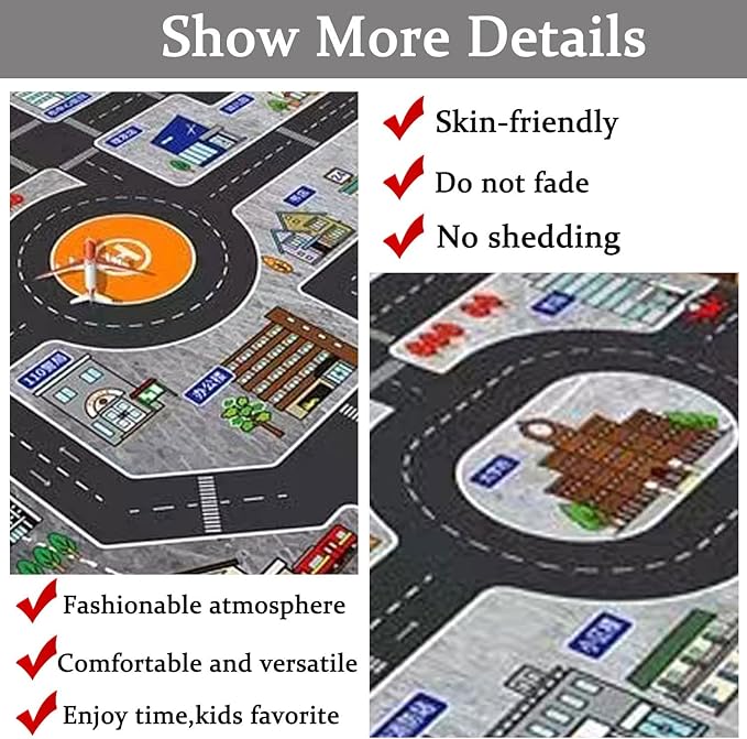 Kids Rug Play Mat Great for Playing with Cars and Toys,Educational Kid Road and Traffic City Life Carpet,Children Baby Fun Throw Rug for Bedroom Play Room,24X35Inch/60X90CM