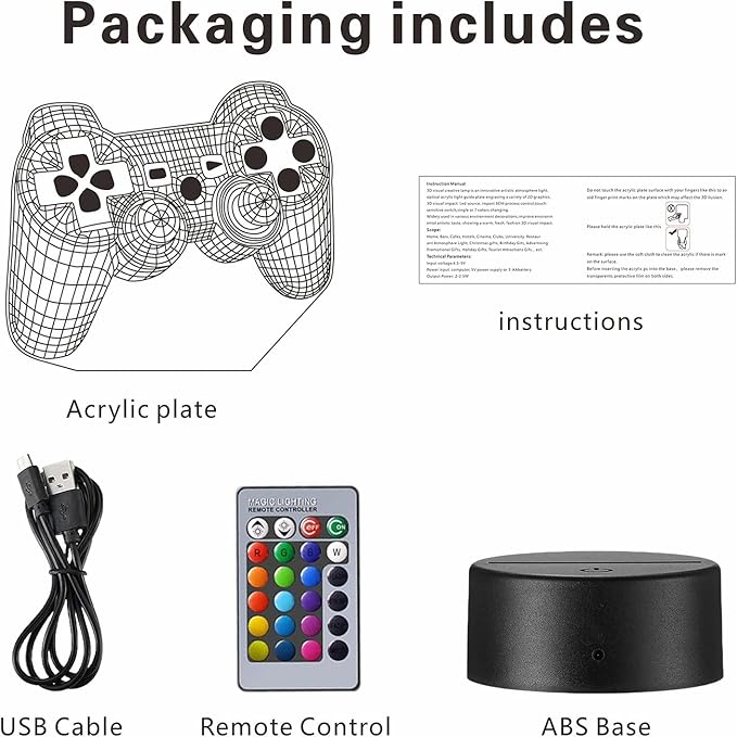 3D Gamepad Night Light,Game Console Illusion lamp with Remote,16 Colors Changing with Remote,Gaming Room Decor Best Gamer Gift,Christmas Birthday Gifts for Boys Girls