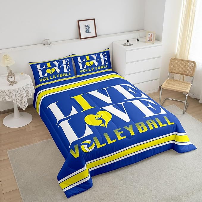 Feelyou Kids Volleyball Comforter Set King Size Sports Game Bedding Set for Boys Girls Teens Bedroom Decor Volleyball Player Comforter Women Men Sports Theme Duvet Set with 2 Pillow Case