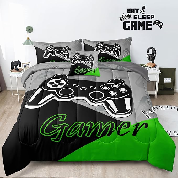 6 Pieces Gaming Bedding Set Full Size for Boys Gamer Comforter Set for Boys Girls Kids Teens 6 Piece Bed in A Bag Video Game Bedding for Gamer Room Decorative Full51