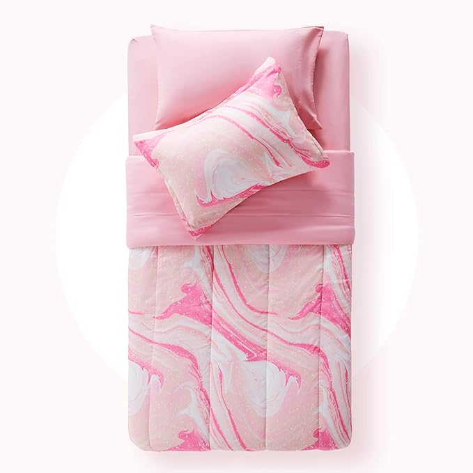 SLEEP ZONE Kids Bedding Comforter Set Full/Queen Size - 7 Pieces Super Cute & Soft Bedding Sets & Collections with Comforter, Sheet, Pillowcase & Sham - Fade Resistant Easy Care (Ice Cream Pink)