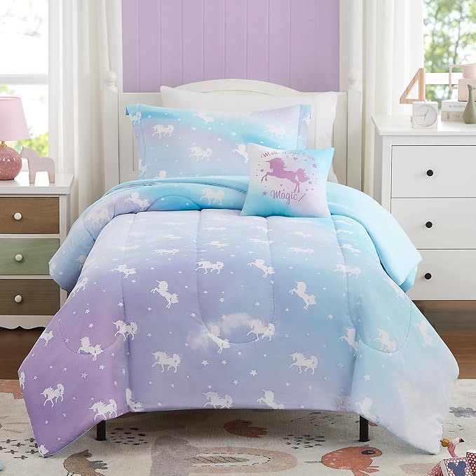 KALEIDOSPACE Kids Twin Comforter Sets for Girls, Glow in The Dark Unicorn Bedding Sets -3 Pieces Lightweight Bed in A Bag