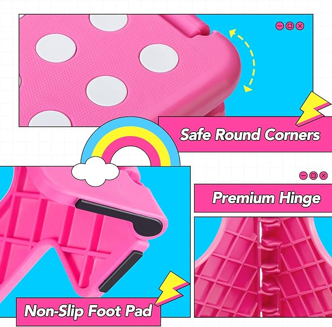 Delxo Folding Step Stool,11 Inch Non-Slip Foldable Step Stools for Kids and Adults,Portable Foldable Step Stool Lightweight Small Folding Stool with Handle for Kitchen Bathroom in Pink,1 Pack