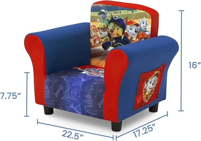 Delta Children Upholstered Chair with PAW Patrol Graphics, Wood Frame, Plush Foam Padding, Side Pockets, for Toddlers and Kids