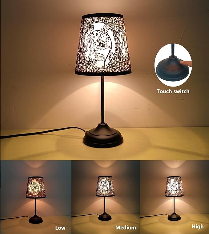 Flower Fairy Touch Lamp with Dimmable Touch Switch,Black Metal Cutout Shade, Flower Fairy Decoration Desk Lamp