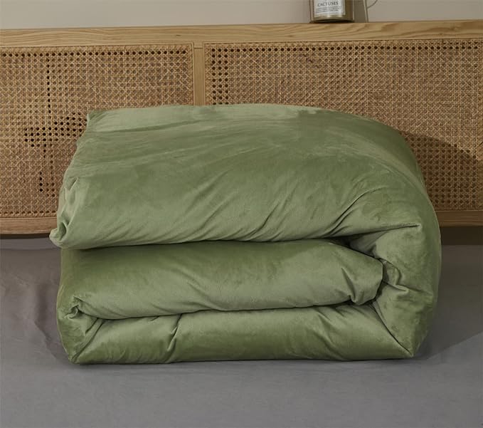 Wellboo Sage Green Velvet Comforter Sets Full Light Green Fluffy Bedding Solid Color Flannel Quilt Women Men Grass Green Comforters Micromink Sherpa Fuzzy Warm Bed Girls Boys Dorm Plush Bedding Soft