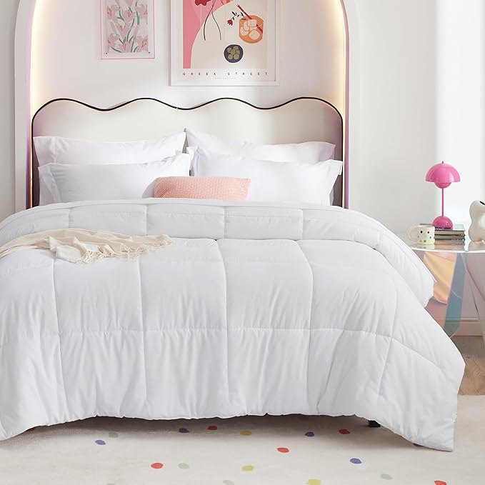 Bedsure White Queen Comforter Set - 7 Pieces Solid Queen Bed in a Bag, Queen Bed Set White with Comforters, Sheets, Pillowcases & Shams