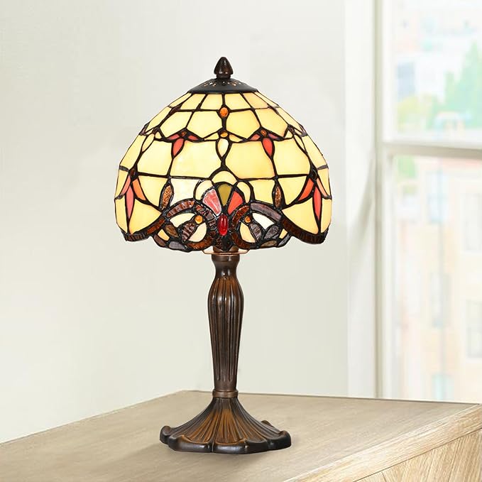 Tiffany Lamp Baroque Design Stained Glass Table Lamp for Living Room Bedroom Bedside Nightstand Home Office (Beige Baroque)