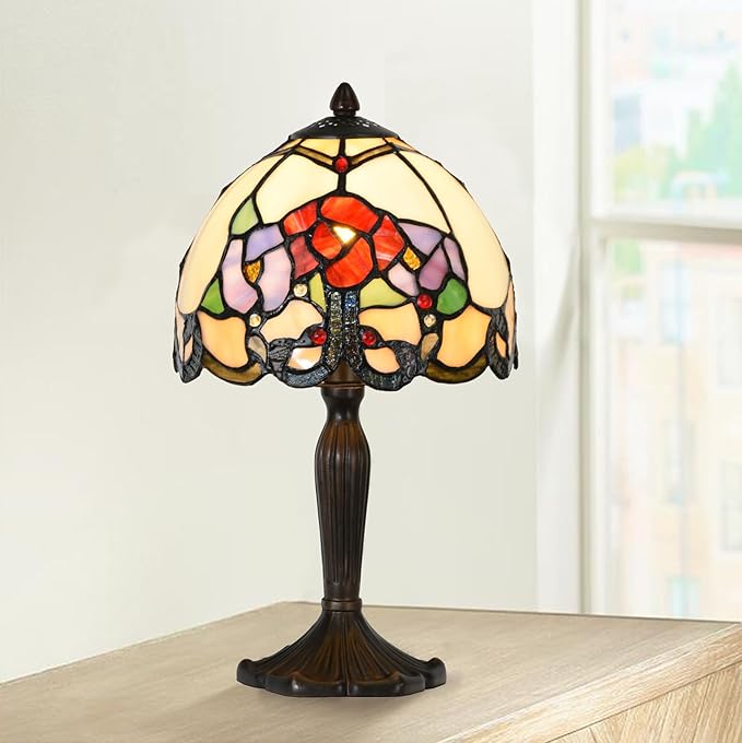 Tiffany Lamp Rose Flowers Design Stained Glass Table Lamp for Living Room Bedroom Bedside Nightstand Home Office