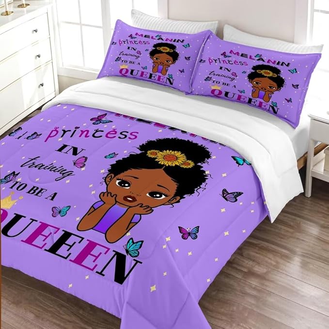 Black Girl Comforter Set Full for Kids,Black Girl Magic Bedding Set,African American Girl Inspirational Quotes Comforter Set,Black Princess Bed Bedroom Set