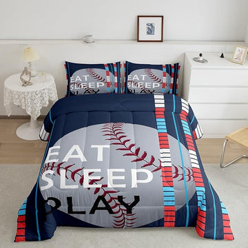Feelyou Baseball Comforter Set Sports Game Bedding Set for Boys Girls Baseball Gaming Blue Stripe Comforter Gift for Baseball Softball Lover Room Decor King Size Quilt Boys