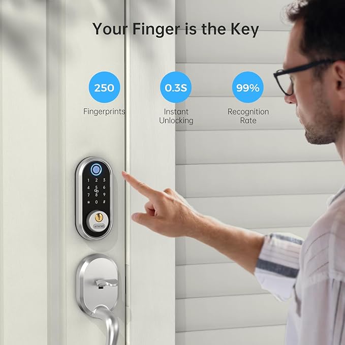 Smart Deadbolt, SMONET Fingerprint Electronic Deadbolt Door Lock with Keypad-Bluetooth Keyless Entry Front Door Digital Keypad App Control, Ekeys Sharing, App Monitoring Auto Lock for Homes and Hotel