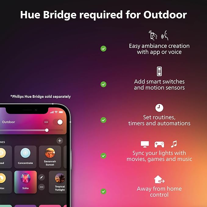 Philips Hue Impress Outdoor Smart Wall Light, Black - 16W, White and Color Ambiance LED Light - 1 Pack - Requires Hue Bridge and Outdoor Power Supply - Control with Hue App and Voice - Weatherproof
