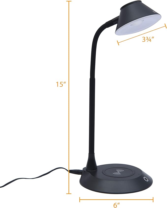 DAC Desk Lamp Wireless Charger – for iPhone 11, X, 8, Galaxy S20, S10, S9, S8, S7 and All Qi-Enabled Devices - 3 Brightness Levels - Flexible Gooseneck LED Lamp - Desk Light for Office – Black