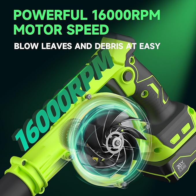 Cordless Leaf Blower with 2 Batteries, Charger & Dust Bag, 2-in-1 20V Cordless Vacuum Cleaner with Self-Locking Switch, Handheld Battery Powered Small Blower for Lawn Care/Dust/Pet Hair/Inflatable Bed
