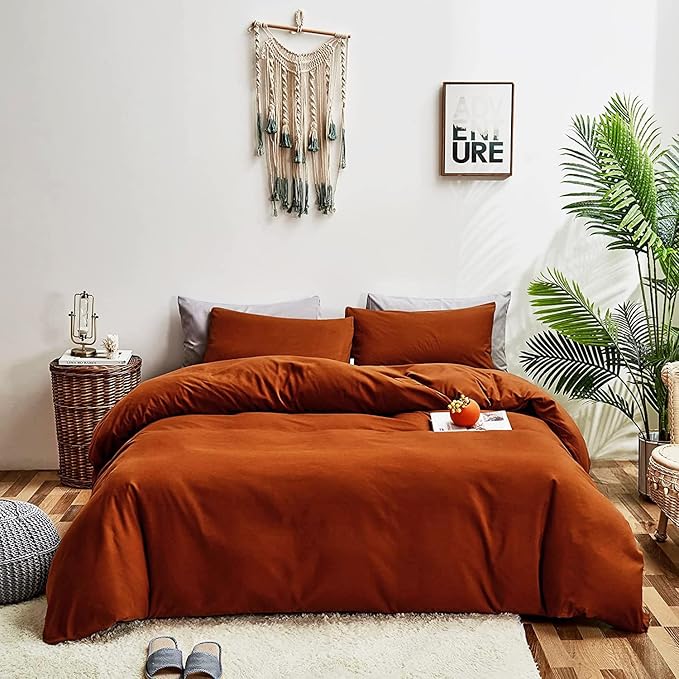 Rust Comforter Sets Burnt Orange Bedding Set King Reddish Caramel Color Terracotta Bed Set 3 Pieces Women Lightweight Solid Burnt Orange Color Blanket Rust Quilts Set Breathable Bed Comforter