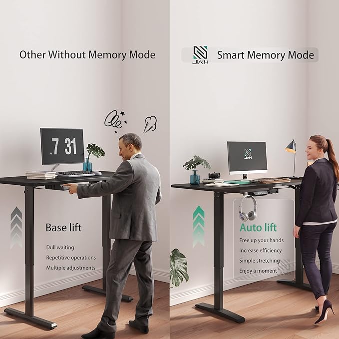 Standing Desk, L Shaped Adjustable Standing Desk, 63'' Corner Height Adjustable desk with Cup Holder, Headphone Hook, Cable Manager, and Mouse pad, Brown Panel