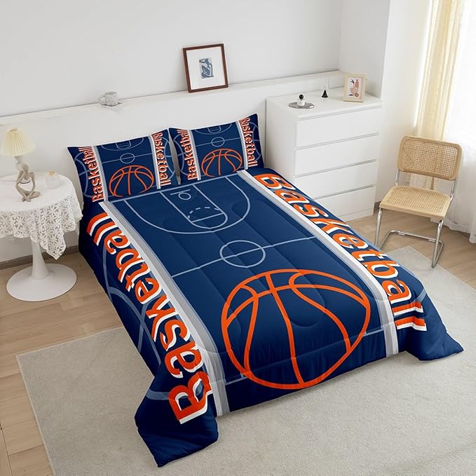 Feelyou Basketball Bedding Set Queen Size Gaming Sports Comforter Set for Kids Boys Girls Decor Ball Games Comforter Basketball Sports Duvet Set Bedroom Quilt Set