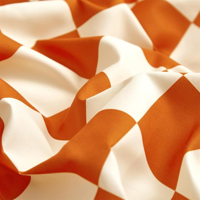 Orange White Grid Comforter Set Twin Burnt Orange Plaid Bedding Set Girls Reddish and White Checkered Bed Comforter Set Breathable Blanket Set Kids Durable Bedding Comforter Set