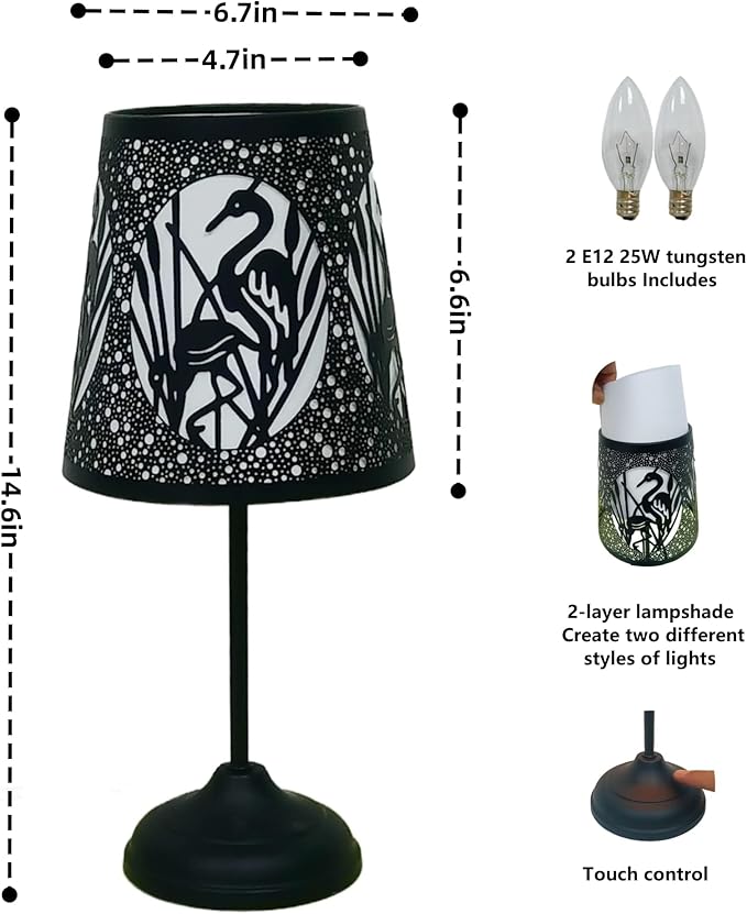 Flamingo Touch Lamp with Dimmable Touch Switch,Black Metal Cutout Shade, Flamingo Decortion Desk Lamp