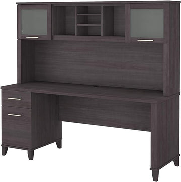 Bush SET018SG Somerset 72-Inch Computer Desk with Drawers and Hutch, Storm Gray