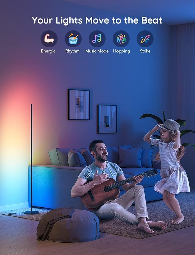 Govee RGBIC Floor Lamp, LED Corner Lamp Works with Alexa, 1000 Lumen Smart Modern Floor Lamp with Music Sync and 16 Million DIY Colors, Color Changing Standing Floor Lamp for Bedroom Living Room Black