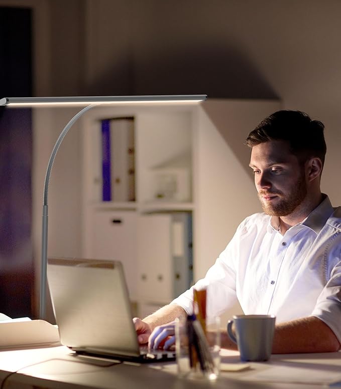 LED Desk Lamp for Home Office, Eye-Caring Computer Desk Light Bar with Adjustable Gooseneck, 12W Desk Lamp with Clamp, Remote Control, 30 Lighting Modes, Ideal for Reading, Studying