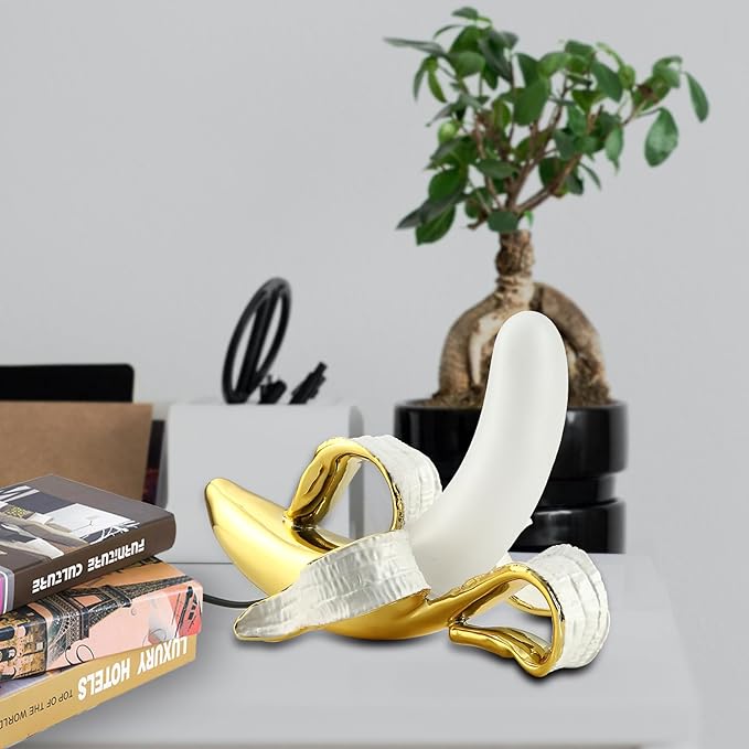 Modern Banana Table Lamp, Desk Lamp,Led Night Light Plating Resin Banana Lighting Fixture for Living Room, Bedroom,Home Office,Kids Room (Sitting-Plated)
