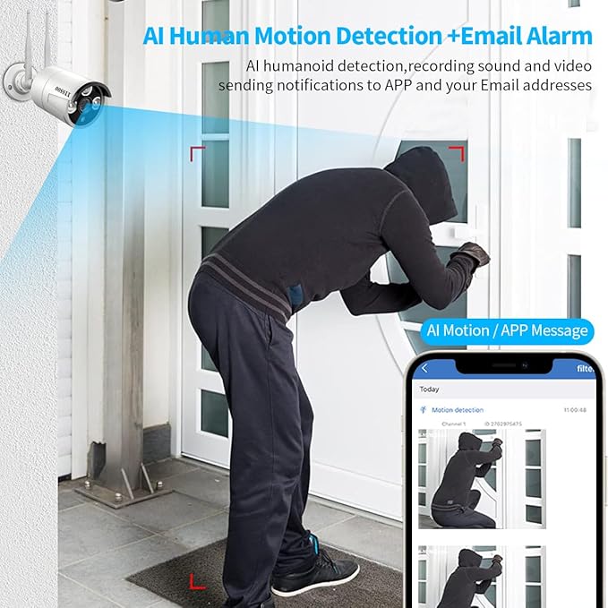(Dual Antennas for Wi-Fi Enhanced) AI Human Detected 2K 3.0MP Wireless Security Camera System, Video Surveillance NVR Kits