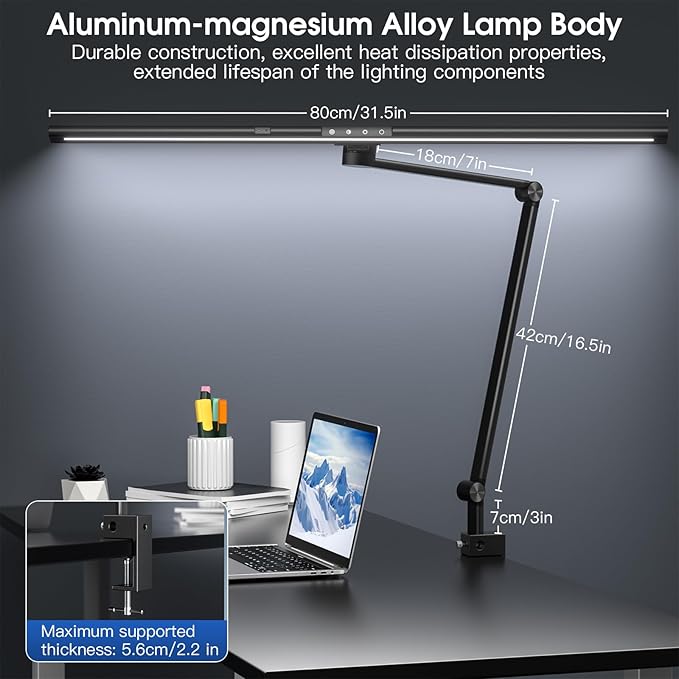 Desk Lamp for Office Home, Desk Light with Clamp, 24W Ultra Bright with Gesture Sensing, Adjustable Brightness & Color Temperature, Monitor Light, Task Light, Table Lamp for Work Study,Black