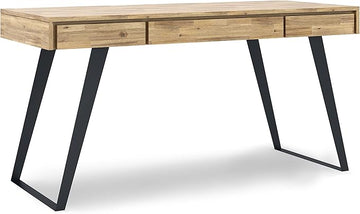 SIMPLIHOME Lowry SOLID WOOD and Metal Modern Industrial 54 inch Wide Home Office Desk, Writing Table, Workstation, Study Table Furniture in Distressed Golden Wheat with 2 Drawers