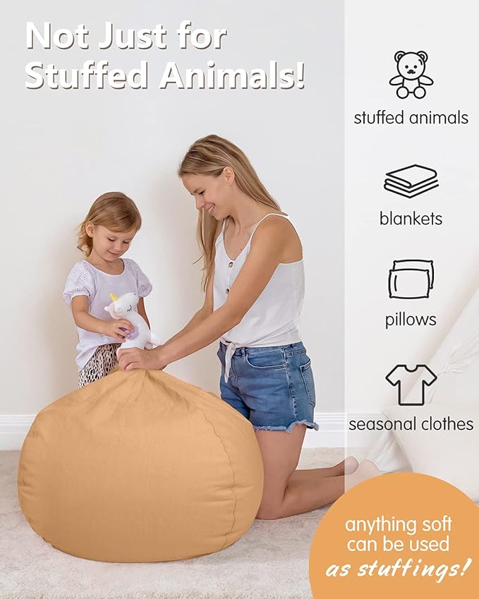 Aubliss Stuffed Animal Bean Bag Storage Chair (Solid Khaki, Large (38''))