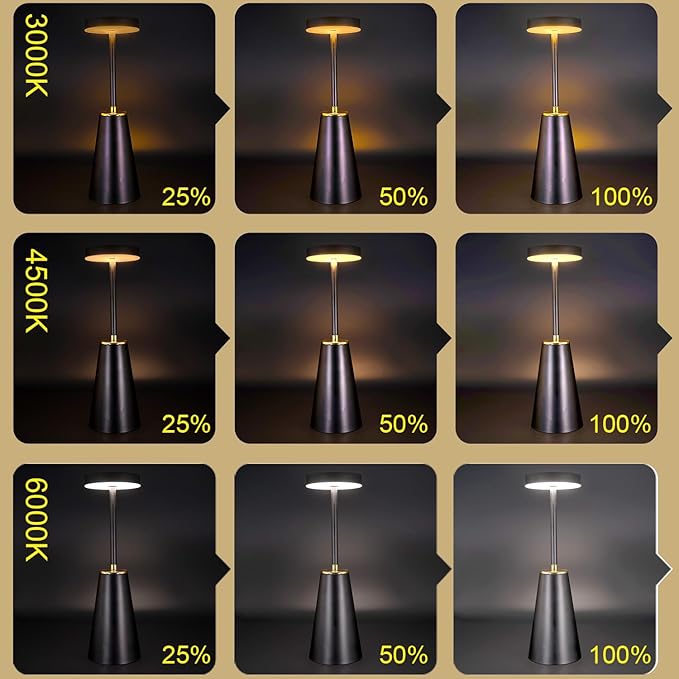 LED Table Lamp for Bedroom Nightstand, Dimmable Cordless Touch Desk Lights, 4000mAh Rechargeable Battery Operated Desk Lamps, Portable Bedside Lamps for Home Office Camping Living Room Bar, 1 Pack
