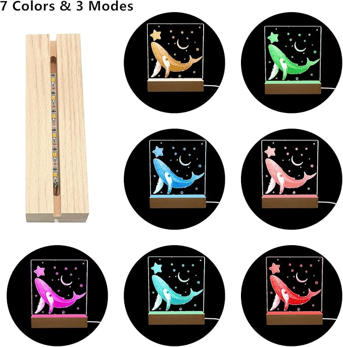 2Pack 6" Wood Rectangle Display Pedestal,Wooden Rectangle Colorful Lights Display Base for Acrylic and Plexiglass,Wood Night LED Light Lamp Base