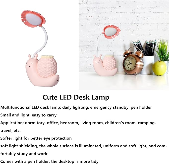 LED Desk Lamp USB Charging, Cartoon Animal LED Small Desk Lamp, Multifunction Table Lamp, LED Desk Lamp with Pen Holder for s (pink)