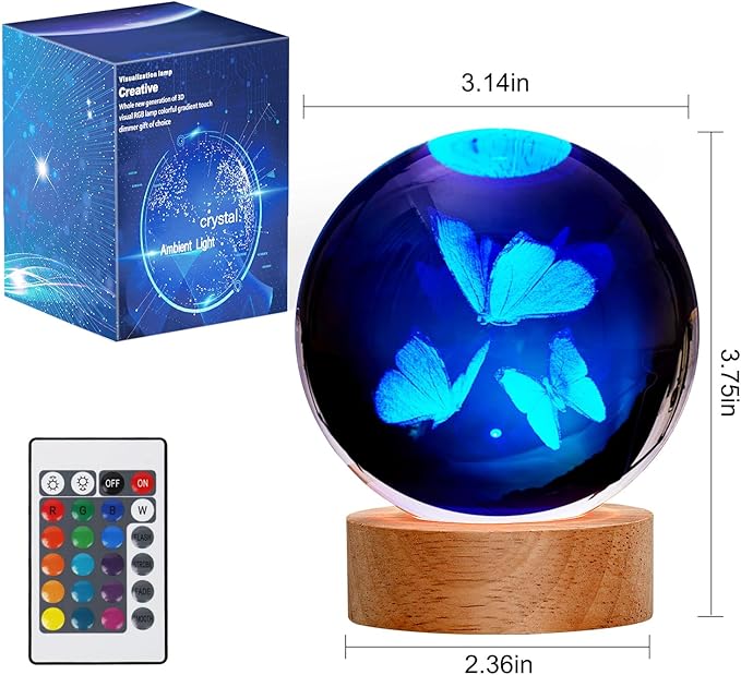 Butterfly Gifts for Women, Large 3D Butterfly Lamp, Crystal Butterfly Night Light 16 Color Changing with Remote Control for Bedroom Decor, 3 Butterflies Figurines