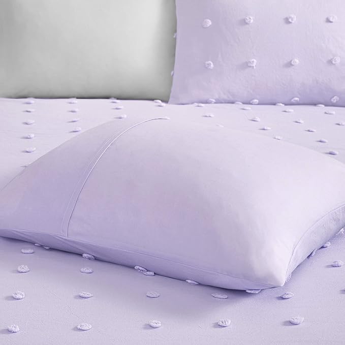 Callie Cotton Jacquard Weave Colorful Pom Pom Kids Comforter sets, Down Alternative Shabby Chic All Season Girls Bedding, Bedroom Decor, Twin/Twin XL, Lavender 4 Piece
