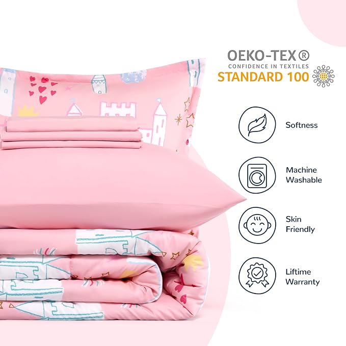 SLEEP ZONE Kids Twin Bedding Comforter Set - Super Cute & Soft Kids Bedding 5 Pieces Set with Comforter, Sheet, Pillowcase & Sham (Unicorn Castle)