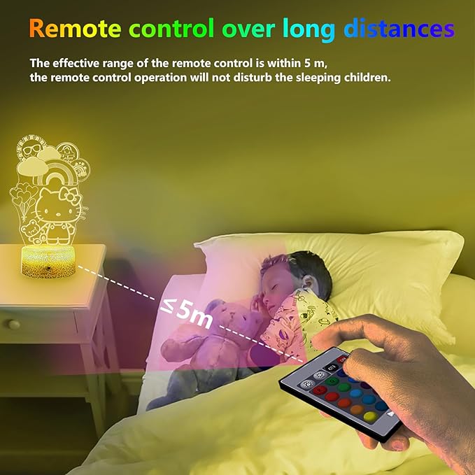 Kitty Night Light for Kids, Kitty Lamp Girl Cute Led Cat Night Light 16 Colors Dimmable Kitty Decor Lamp with Remote & Luminous Base, Bedroom Decoratio Gifts for Christmas Birthday Girls