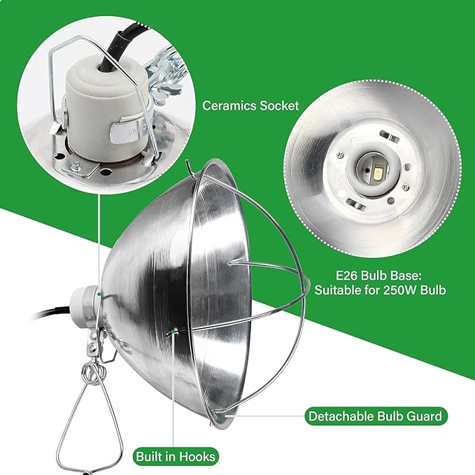 Simple Deluxe Adjustable Clamp Lamp with 10.5" Aluminum Reflector and Bulb Guard, 250W E26 Socket (Bulb Not Included), 6ft 18/2 SJT Cord,Silver